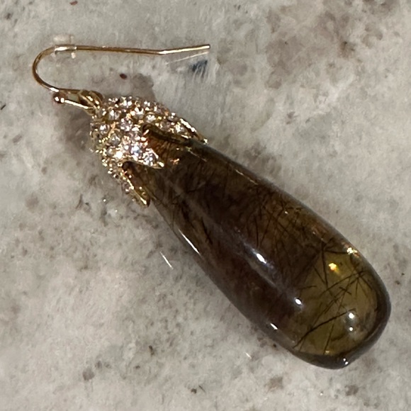 Vince Camuto Brown Amber-Glass 2" Gold Tone Dangle Earrings - Picture 6 of 6